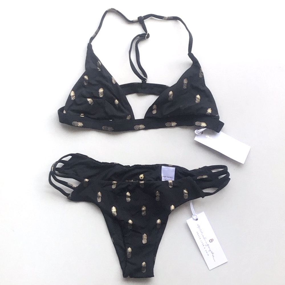 Spiritual Gangster pineapple soul bottom salute top black and gold bikini set